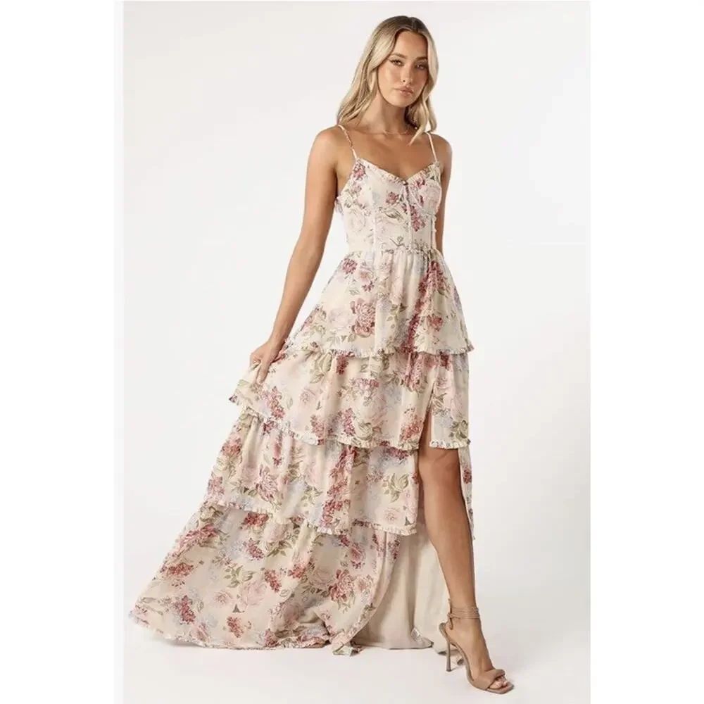 Petal & Pup Mito Floral Tiered Corset Maxi Dress XL High Low Romantic